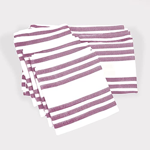 Realm 15" X 25" 100% Cotton Classic Kitchen Dish Towel (12 Pack) | Cuisine Stripe Eggplant Purple | Super Absorbent Machine Washable Tea Towels With Hanging Loop #TOP3