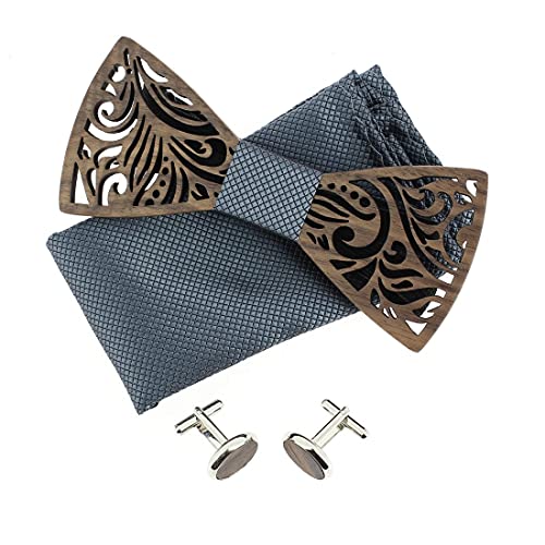Nœud papillon en bois Tony & Paul gris bleu uni pour homme