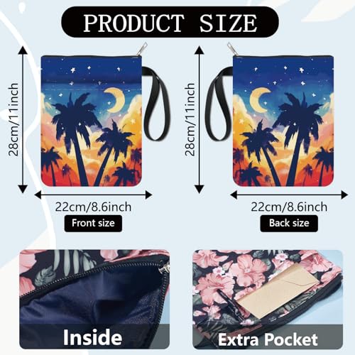 CRASPIRE Coconut Tree Book Sleeve Cover Seaside Scenery Book Cloth 11x8.7inch Zipper Front Pocket Washable Fabric Book Pouch Protector for Readers Freind Accessories Hardcover Textbook - Image 2