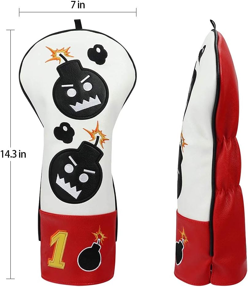CRAFTSMAN GOLF Driver Headcover Embroidery Bomb, PU Leather Golf Head Covers Driver Fairway Wood Hybrid Blade Putter Headcover