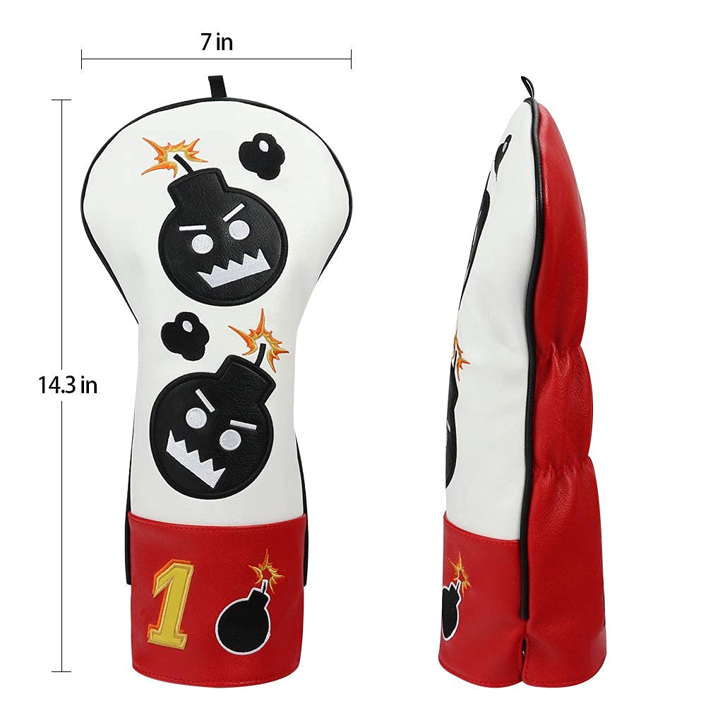 Craftsman Golf Driver Headcover Embroidery Bomb, PU Leather Golf Head Covers Driver Fairway Wood Hybrid Blade Putter Headcover