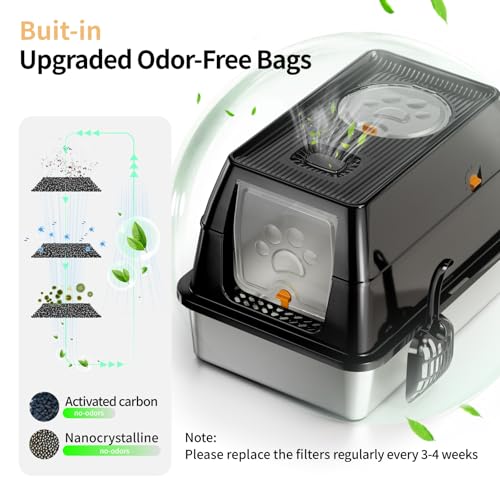 Image of XL Stainless Steel Cat Litter Box with Lid, Extra Large Enclosed Litter Box for Big Cats, High Sided Metal Litter Pan with Removable Lid& Scoop, Odor Free, Easy Cleaning, Anti-Urine Leakage