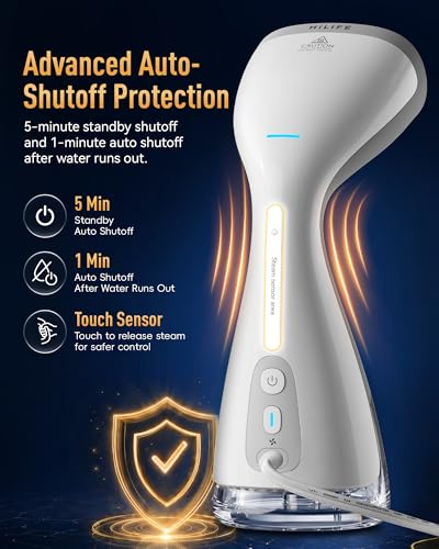 Image of HiLIFE 3600Pa Vacuum Handheld Steamer for Clothes with Touch-Control Steam | 1875W High Power, 300ml Large Water Tank, 9.18ft Extra-Long Cord, 25s Fast Heat-Up, 110-120V Only, Leak-Free System
