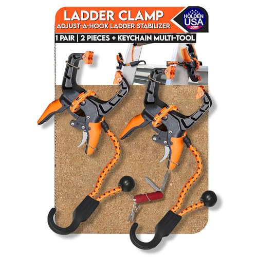 Holden USA - Ladder Clamp - Stabilizer Clip – Secure Safety Clamp for Roof, Gutters, and Wall Prep – Durable Support Cord for Roofing and Gutter Tasks (Orange Pair/2 units)