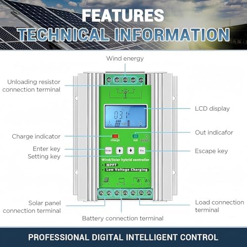 9000W Off-Grid Hybrid Wind Solar Controller | MPPT Auto Battery Charge Boost & Float | Max 6000W Wind Turbine Generator for Renewable Energy Solutions