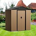 Outdoor Metal Storage Shed, 6 x 4 FT Storage Shed, Metal Garden Shed, Tool Shed with Roof, Door & Lock, Waterproof and Anti-UV, for Patio Garden Yard, Brown