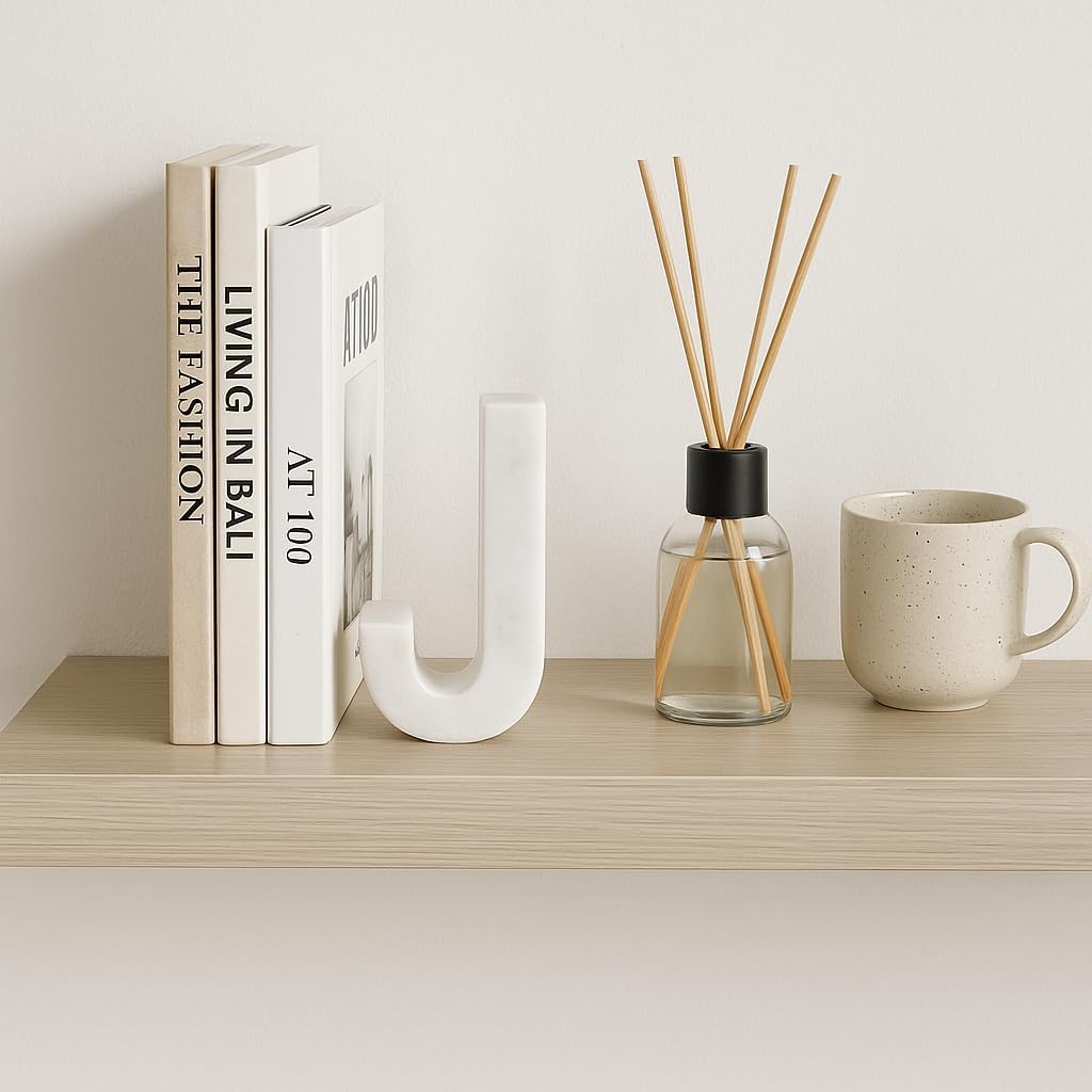 Handcrafted Natural Marble Letter J Bookend – Solid Taj Mahal Marble Decorative Accent for Office, Living Room & Bookshelf – Heavy & Elegant Paperweight