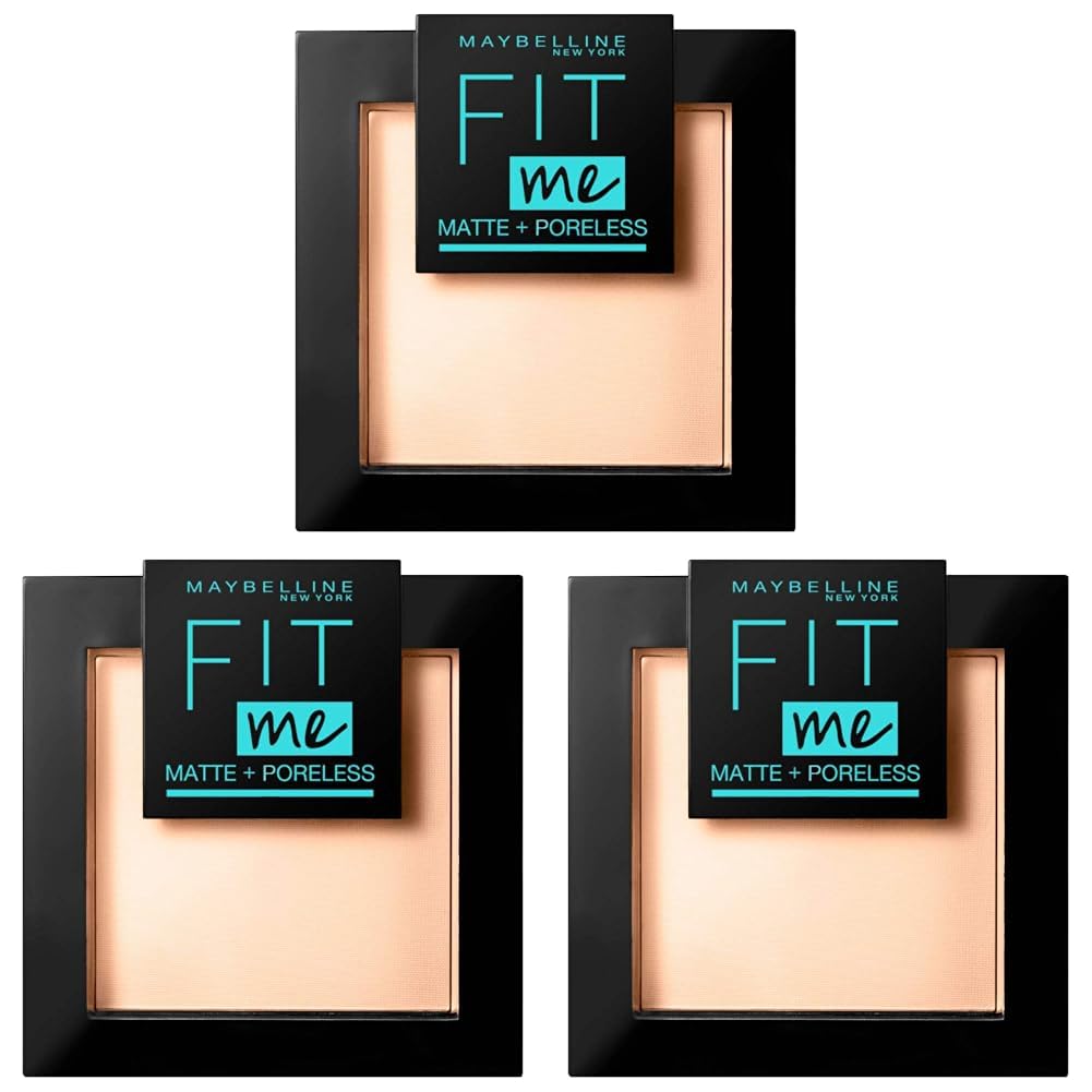 Maybelline New York Puder, Mattierend, porenverfeinernd und langanhaltend, Fit Me! Matte + Poreless, Nr. 120 Classic Ivory (Packung mit 3)
