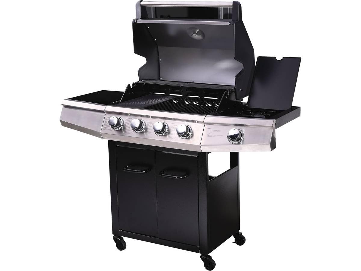 Barbacoa a gas Bingo 5-5 quemadores (1 lateral) - 15.2kW + Funda de protección - Negro