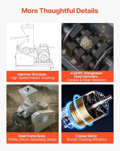 VEVOR Hammer Crusher, 2.5KW 220V Electric Rock Stone Shatter Grinder, Glass Crushing Machine with 100 to 200 kg/h Crushing Capacity, Coal Crusher Milling Machine with 0.12/0.24/0.4 inch Sieve Screens - 5