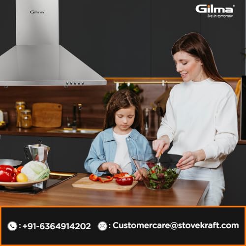 Image of Gilma 60 cm Baffle Filter Chimney | Silver Steel | Push Button Control | 3 Speed | LED | Lifetime on Motor, 2 Yrs Comprehensive Warranty by Gilma | Eva 60