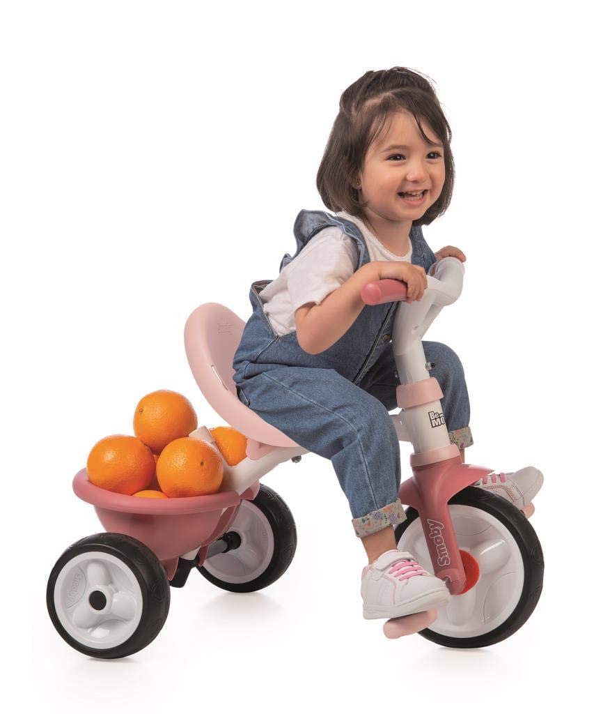 Smoby - Triciclo Be Move Girl, 7600740332, + 15 Mesi, Triciclo Evolutivo,Struttura di Metallo, Ruote Silenziose, Asta di Spinta