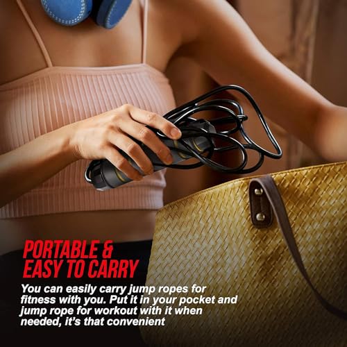 Image of FirstFit Jump Rope, Tangle-Free Rapid Speed Jumping Rope Cable with Ball Bearings for Women, Men, and Kids, Adjustable Steel Skipping Rope with Foam Handles (6 Month Warranty) (Black & Yellow)