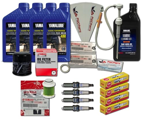 YAMAHA OEM 2014+ F115 VF115 Oil Change 10W30 FC 4M Lower Unit Gear Lube Drain Fill Gasket NGK Spark Plugs LKR6E Fuel Filter Maintenance Kit