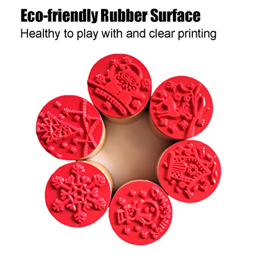Jztang 6 Pcs Wooden Stamps Set Round Wooden Rubber Stamps For Card Making Merry Christmas Pattern Rubber Stamp For Diy Craft Card And Scrapbooking (Merry Christmas) #TOP4