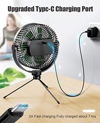 10000 Mah 8.5'' Tripod Table Fan With 4 Speeds, 38H Runtime, Ultra Quiet, High Velocity,Rechargeable Battery Operated Desk Fan, Portable Ceiling And Hanging Fan For Tent, Home,360° Rotation, Outdoor #TOP5