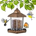 GloBrite Bird Feeder Garden Ornament - All Weather Hanging Bird Seed Feeding Station for Wild Birds, Hexagon Shaped with Roof for Outdoor Yard Decoration