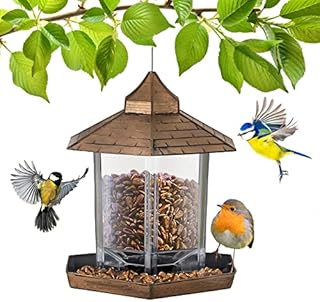GloBrite Bird Feeder Garden Ornament - Bird Seed Feeder - Hanging Bird Feeder - All Weather Bird Feeders Hanging Feeding Station for Wild Birds, Hexagon Shaped with Roof for Outdoor Yard Decoration