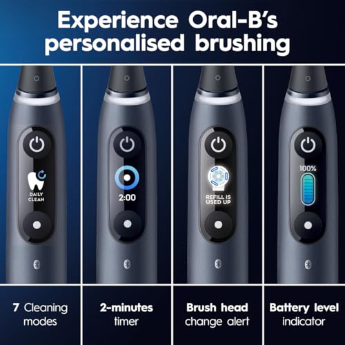Image of Oral-B iO9 Ultimate Electric Toothbrush, 7 Smart Modes, Pressure Sensor, Interactive Display & AI Personalization, 3hr Quick Charge, 2 Year Warranty by Oral B, IPX7, refill holder,Adult,Black