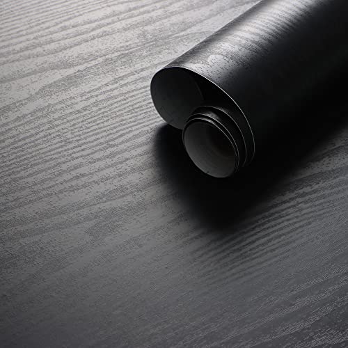 Fiula Black Wallpaper Black Wood Grain Wallpaper Pure Color Removable Wallpaper Black Wood Grain Contact Paper Wood Wallpaper Self-Adhesive Wallpaper Vinyl Wallpaper Film 472”×17.5” #TOP25