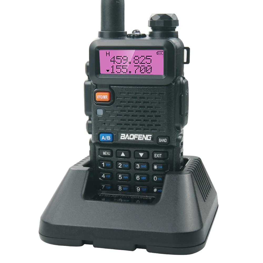 UV-5R 8W Walkie Talkie Haute Puissance FM Radio 128 canaux Radio Communication Transmetteur-récepteur avec écouteurs Noir