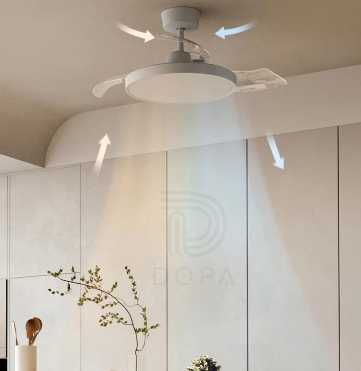 Dopa Dopastore Plafoniera Ventilatore da Soffitto Ultra Slim LED da 40W con Ventole a Scomparsa 6 Modalità Regolabili e Telecomando per Interno IP20