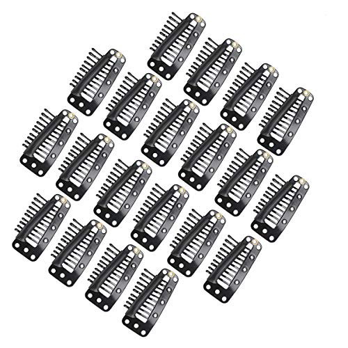 Tinksky 20pcs 10-Teeth Snap-Comb Wig Clips with Rubber for Hair Extension (Black)