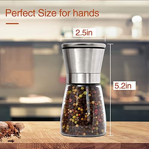 Skycase Pepper & Salt Mill, Brushed Stainless Steel Grinder Pepper & Salt Mill & Original Premium Glass (1 Piece)