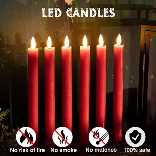 Image of Red Flameless Taper Candles with Rmote, 9.6 inch Real Wax Battery Operated Candles with 3D Wick, 3 Pack Christmas Led Candlesticks for Table, Home, Wedding, Party, Xmas Decor
