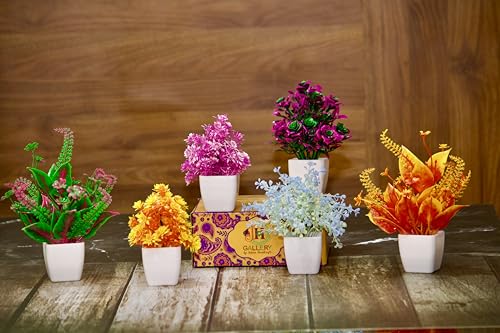 Image of JH Gallery Artificial Plants, Small Indoor Potted Houseplants for Home Decor, Decoration Items for Living Room, Office and Bedroom, Artificial Plants with Pot (Pack of 6)