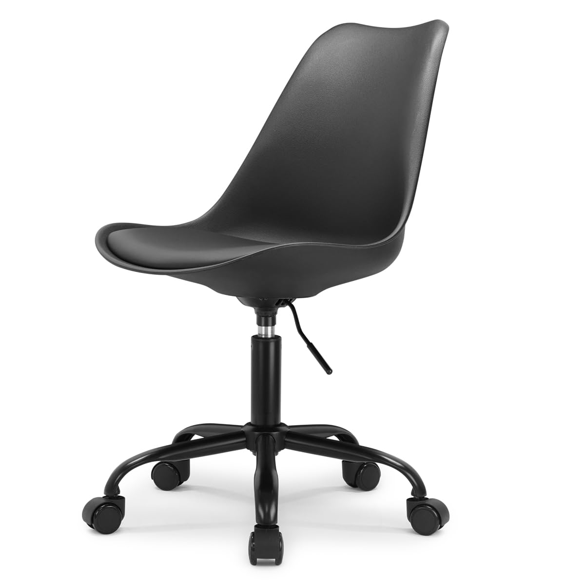 Waytex Lot de 4 Chaises de Bureau Style Scandinaves à roulettes avec Hauteur réglable, Coussin d'assise intégré - Noir