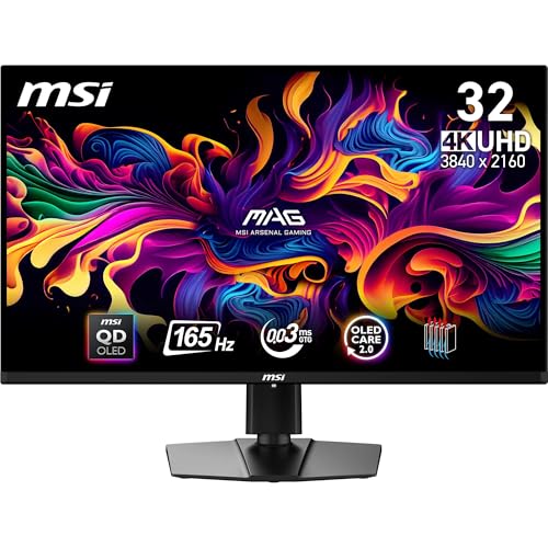 MSI MAG 321UP QD-OLED Monitor Gaming 31.5', 4K UHD - Pannello Quantum Dot OLED 3840 x 2160, 165Hz / 0.03ms, 99% DCI-P3, ΔE≤2, DisplayHDR True Black 400 - DP 1.4a, HDMI 2.1 (UHD@165Hz), USB Type-C