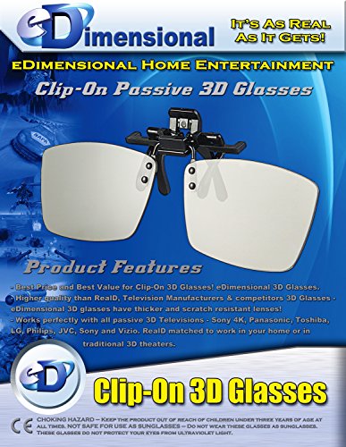 Ed Cinema Clip-On 3D Glasses 4 Pack For Lg 3D Tvs - Adult Sized Passive Circular Polarized 3D Glasses #TOP5