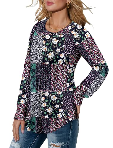 BETTE BOUTIK Long Sleeve Shirts for Women Fall Tops Dressy Blouses Crewneck Tunic Tops for Leggings S-3XL