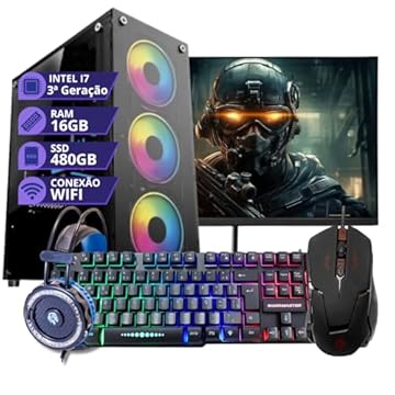 Pc Gamer Completo Intel Core I7 3.4GHz Memoria 16gb Ssd 480gb Fonte 500W Monitor 19