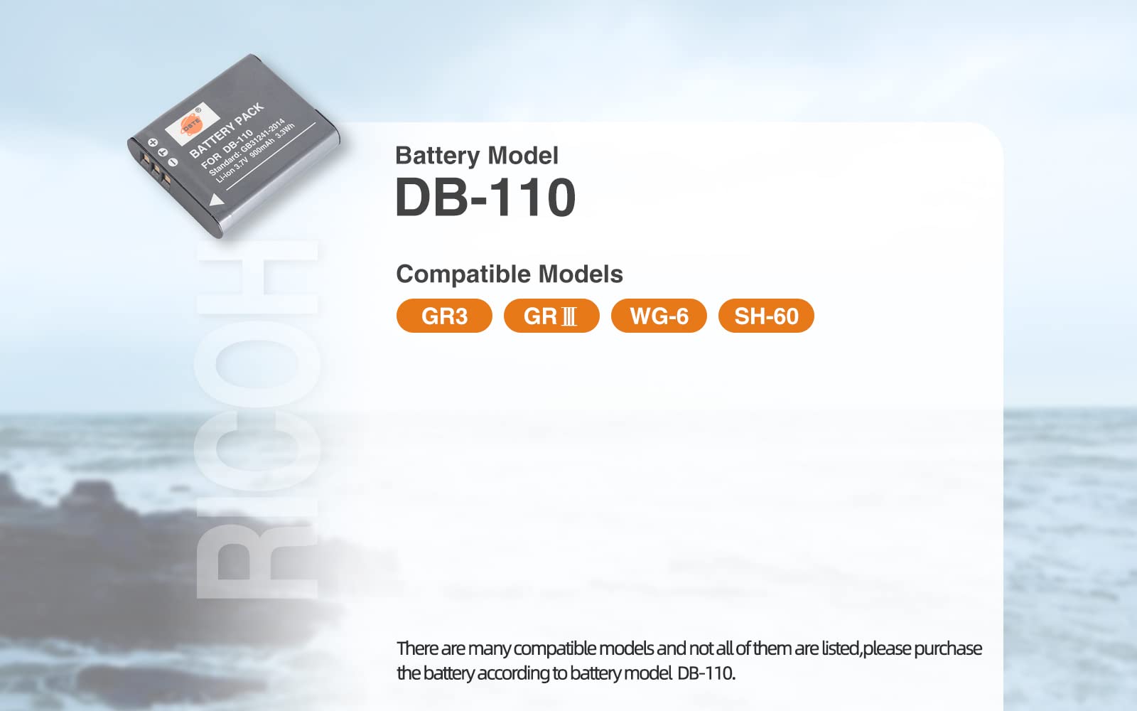 DSTE DB-110 Akku Für Ricoh Kameras – 3.7V 900mAh, Li-Ion | Kompatibel Mit GR III, WG-6, G900