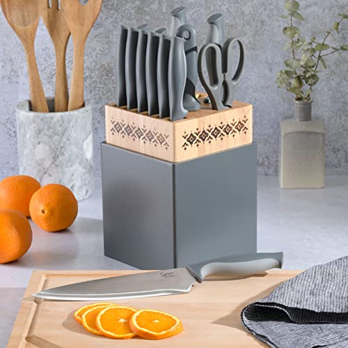 Spice By Tia Mowry Savory Saffron 14 Piece Cutlery Knife Block Set - Gray #TOP1