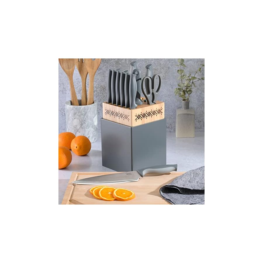 Spice-by-Tia-Mowry-Savory-Saffron-14-Piece-Cutlery-Knife-Block-Set-Gray Spice by Tia Mowry Savory Saffron 14 Piece Cutlery Knife Block Set - Gray