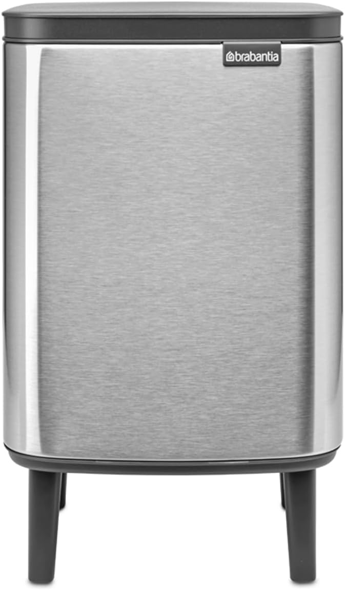 Brabantia Bo Small Lift-Open Trash Can with Raised Legs | 1.8 Gal / 7L | Matt Steel FPP | Free Standing Bedroom, Bathroom, Nursery Trash Can, Removable Inner Bucket, Non-Slip Feet | + Trash Bags