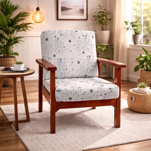 Image of STITCHNEST 'Contour Fit Series' Stretchable Printed Wooden Sofa Cover (Pack of 10) - Elastic Wooden Chair Cover | Wooden Sofa Seat Cover | Size - 20-21 x 20-21 x 3-5 in