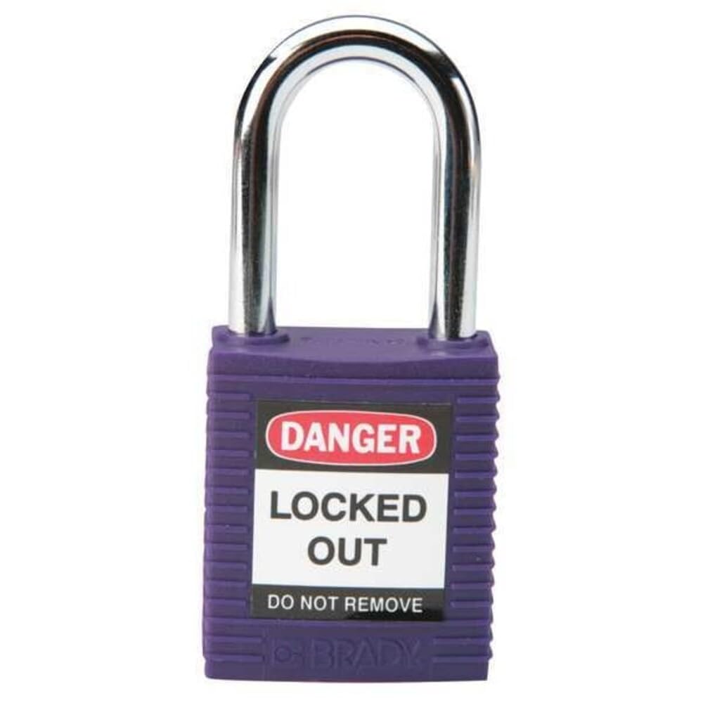 Brady Plastic Lockout/Tagout Padlock, Keyed Different, 1-3/4" Body Length, 1-1/2" Shackle Clearance, Purple (Pack of 6)