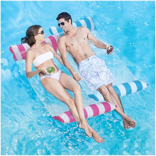 Hamaca de Agua, 2pcs Hamaca Flotante, 4 En 1 Piscina Tumbona Hamaca Inflable, Hinchable Plegable Flotador Piscina, Hamaca Flotante Piscina