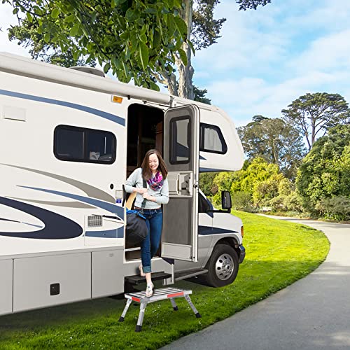Image of Yagud RV Steps, Adjustable Aluminum Folding Platform Step with Non-Slip Rubber Feet