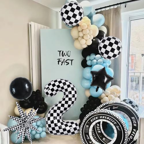 Image of TONIFUL 2nd Birthday Balloons Kit 40 Inch Checkered Number 2 Foil Balloon