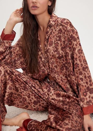 Image of LILTWIST Silk Satin Pajamas Set for Women 2 Piece Floral Pjs Wide Leg Lounge Pants Set Long Sleeve Button down Pj Shirts Set