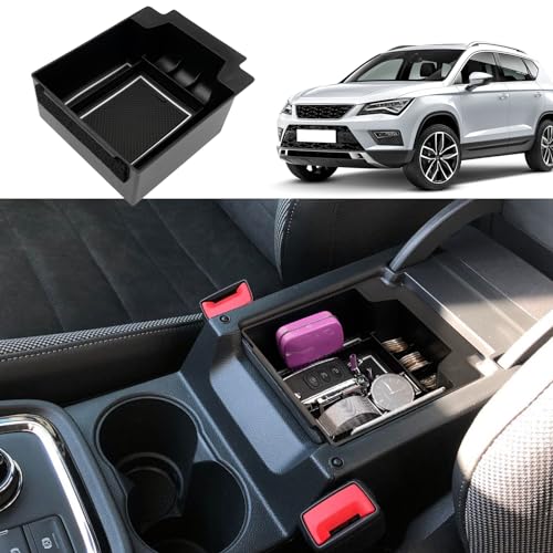 Coleya Boîte de Rangement pour Accoudoir Compatible avec Seat Ateca 2016-2024, Seat Ateca Organisateur de Console Centrale, Plateau Rangement d'accoudoir avec...