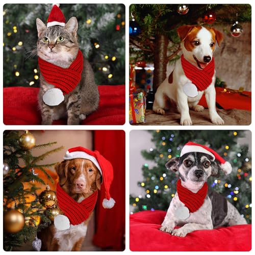 ZTA Dog Knitted Scarf for Dogs Cats Santa Red Scarf Winter Neck Warmer Pet Apparel Costume Size Small - Image 3