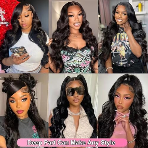 Lifuk 13x6 HD Transparent Lace Front Wigs Human Hair 180 Density Body Wave Human Hair Wigs for Women 24 Inch Glueless Virgin Hair Lace Frontal Wig Pre Plucked with Baby Hair Natural Black - Image 7