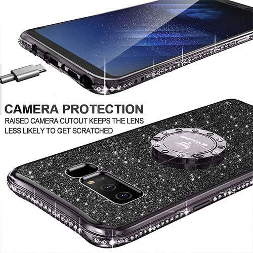 OCYCLONE Galaxy Note 8 Case, Glitter Cute Phone Case for Women Girls with Kickstand, Bling Diamond Bumper with Ring Stand Compatible with Galaxy Note 8 Case for Girl Women - Black