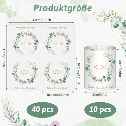 Comkrivy 40 Servietten und 10 Windlicht Tischdeko, 'Schön, dass du da bist', Tischdeko für Teelichter oder Kerzen, Geburtstag Deko für Mädchen, Junge Taufe, Kommunion, Konfirmation Festliche Anlässe